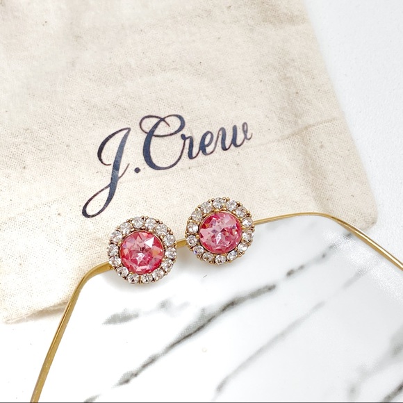 J. Crew Jewelry - J. CREW Pink Gemstone Crystal Halo Stud Earrings
